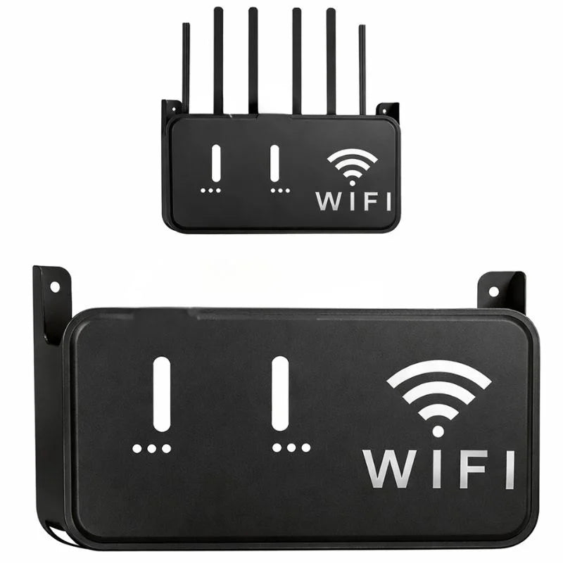 Black WiFi Router Storage Box & Wall Mount Shelf Universal Cable Organizer | Space-Saving Holder for Modem, Set-Top Box & Smart Devices | Home & Office Use