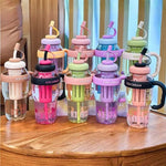 Ice Cream Water Bottle with Straw & Tea Infuser | 1400ml | | Large Capacity Gym & Summer Drink Bottle | Random color