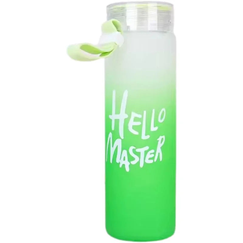 Green Frosted Glass Water Bottle | Leak-Proof Insulated Bottle with Hello Master Decal Logo | 400ml