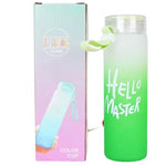 Green Frosted Glass Water Bottle | Leak-Proof Insulated Bottle with Hello Master Decal Logo | 400ml