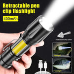 Metal COB Flashlight Torch | Mini Rechargeable LED Work Light & Waterproof Emergency Penlight