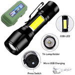 Metal COB Flashlight Torch | Mini Rechargeable LED Work Light & Waterproof Emergency Penlight