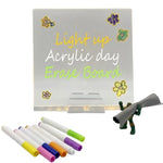 6x6 Inches LED Acrylic Writing Board with USB Light | 7 Colorful Erasable Pens | Message Board with Markers & Stand