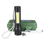Metal COB Flashlight Torch | Mini Rechargeable LED Work Light & Waterproof Emergency Penlight