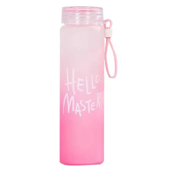 Pink Frosted Glass Water Bottle  |  Leak-Proof Insulated Bottle with Hello Master Decal Logo | 400ml
