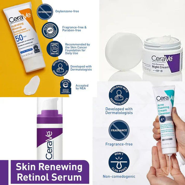CeraVe 4-in-1 Skincare Kit | Cleanser, Serum, Sunblock & Night Cream | Dermatologist-Approved Routine